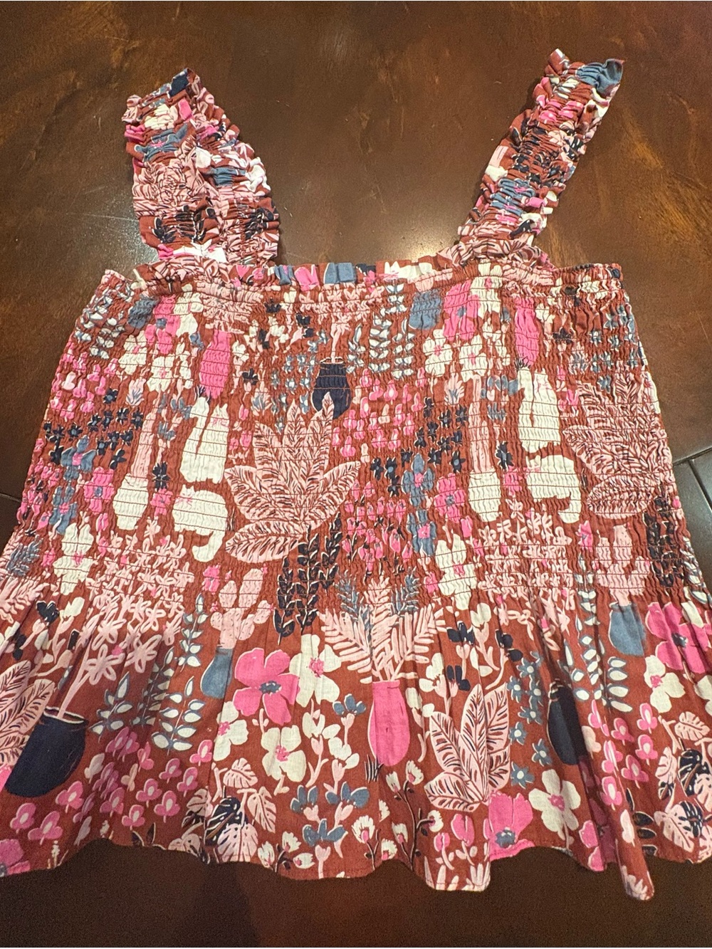 Kate Spade Garden Posy Smocked Tank Top in Rust and Pink